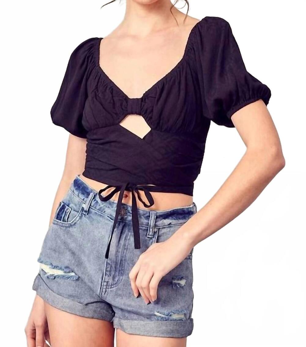 NEW MUSTARD SEED cropped woven blouse in black